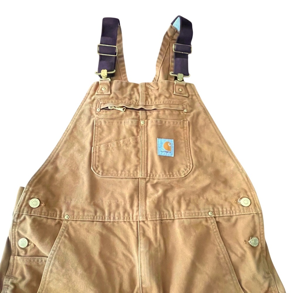 Carhartt Mens Brown Duck Bib Overalls Double Front Work Pants 102776-211 36x30 - Picture 3 of 7